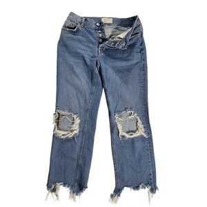 Free People Distressed Jeans Ripped Knee Frayed Hem Light Wash Size 26